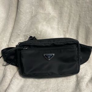PRADA SAFFIANO-Trimmed Tessuto Belt Bag